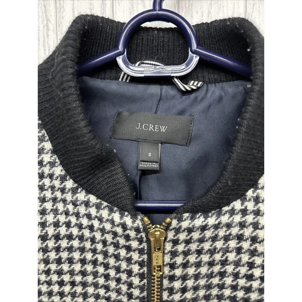 Womens Size S J Crew Houndstooth Wool Bomber Jacket EUC - Picture 3 of 5